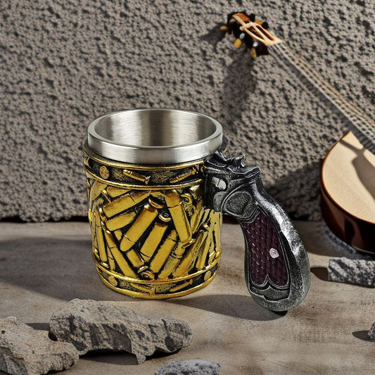 Cross-border hot sale pistol bullet beer steins stainless steel men's coffee cup wine glass Father's Day Christmas gift