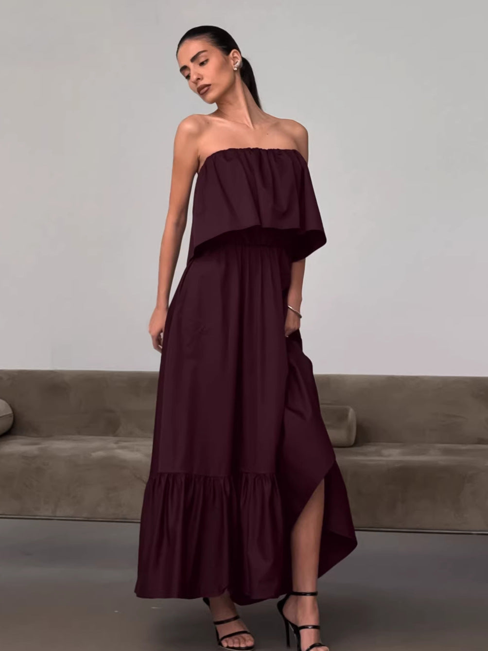 2026 spring and summer Foreign trade new French ruffled fashion tube top elegant dress female commuter elegant dress