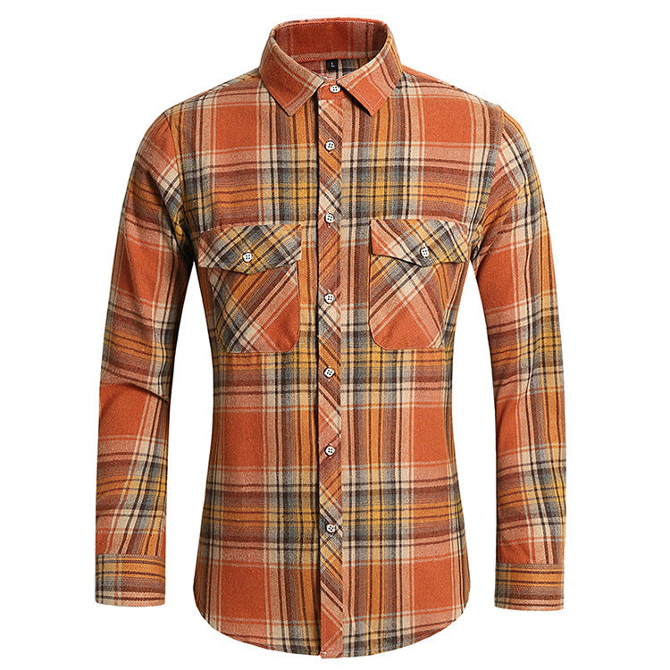 2026 cross-border new arrival men's plaid long-sleeved shirt fashion double pocket casual large size shirt men's coat top