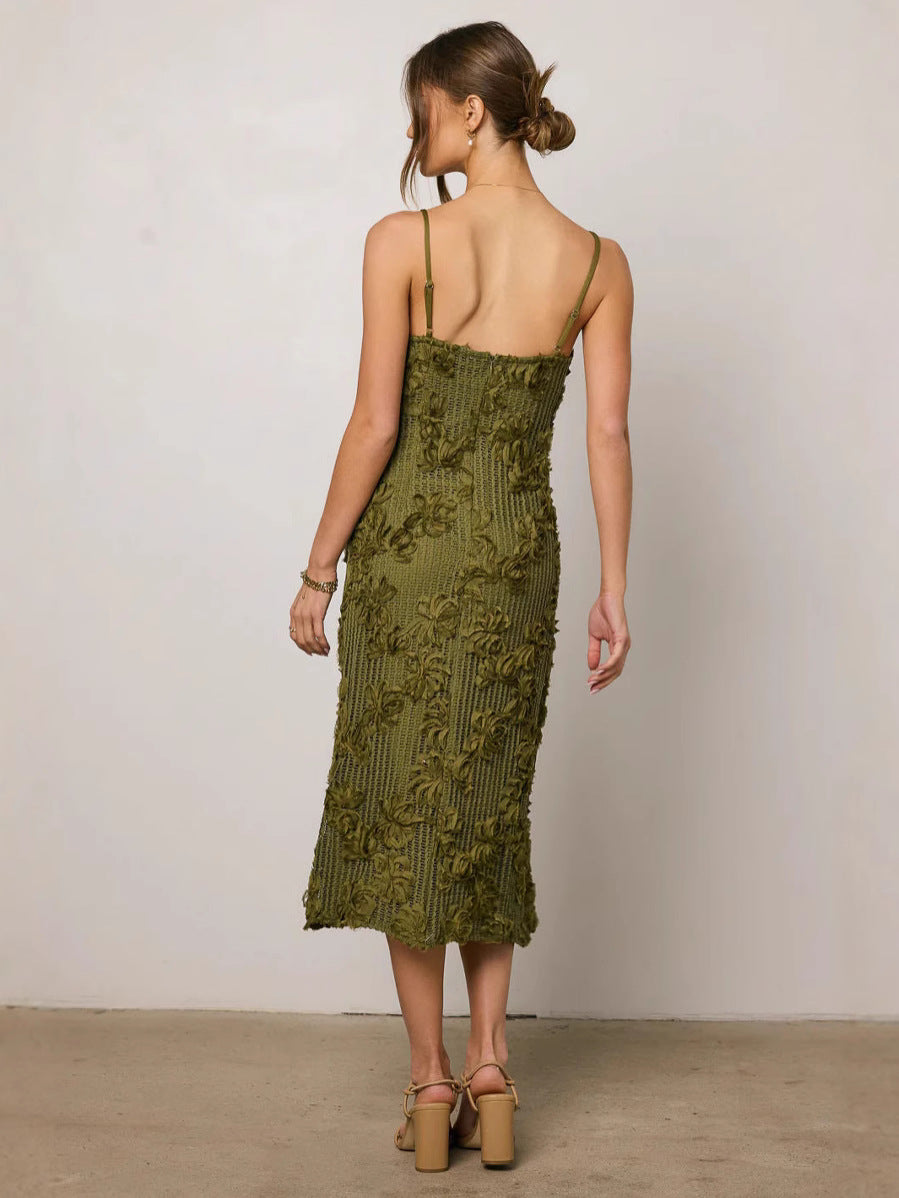 Spot 2026 new summer cross-border foreign trade lace jacquard European and American sexy lemon green tea rose dress