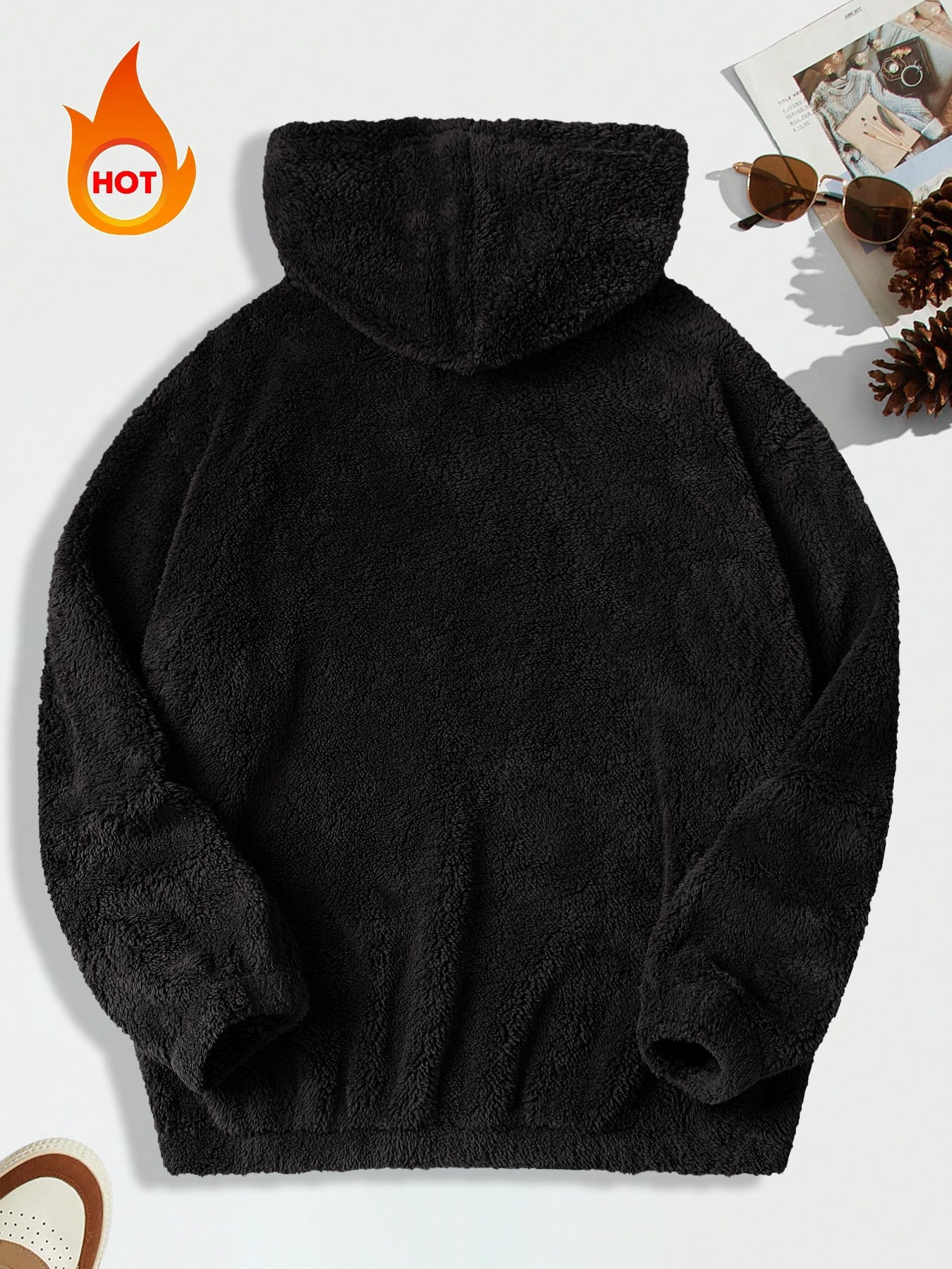 Cross-Border Men's sweater European version temu popular double-sided fluff loose letter embroidery pocket couple hooded coat
