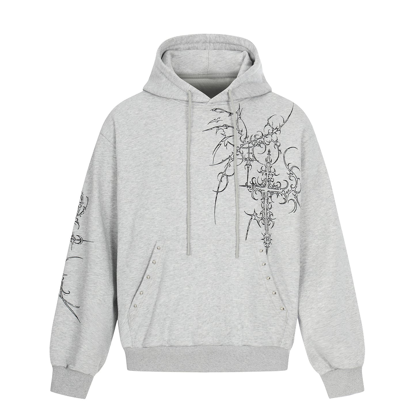 Shop Jiayiku 2026 American Street Cross Rivet Hoodie at USAve Merchandise. Hip hop PU handsome hooded sweater. Free shipping over $50!