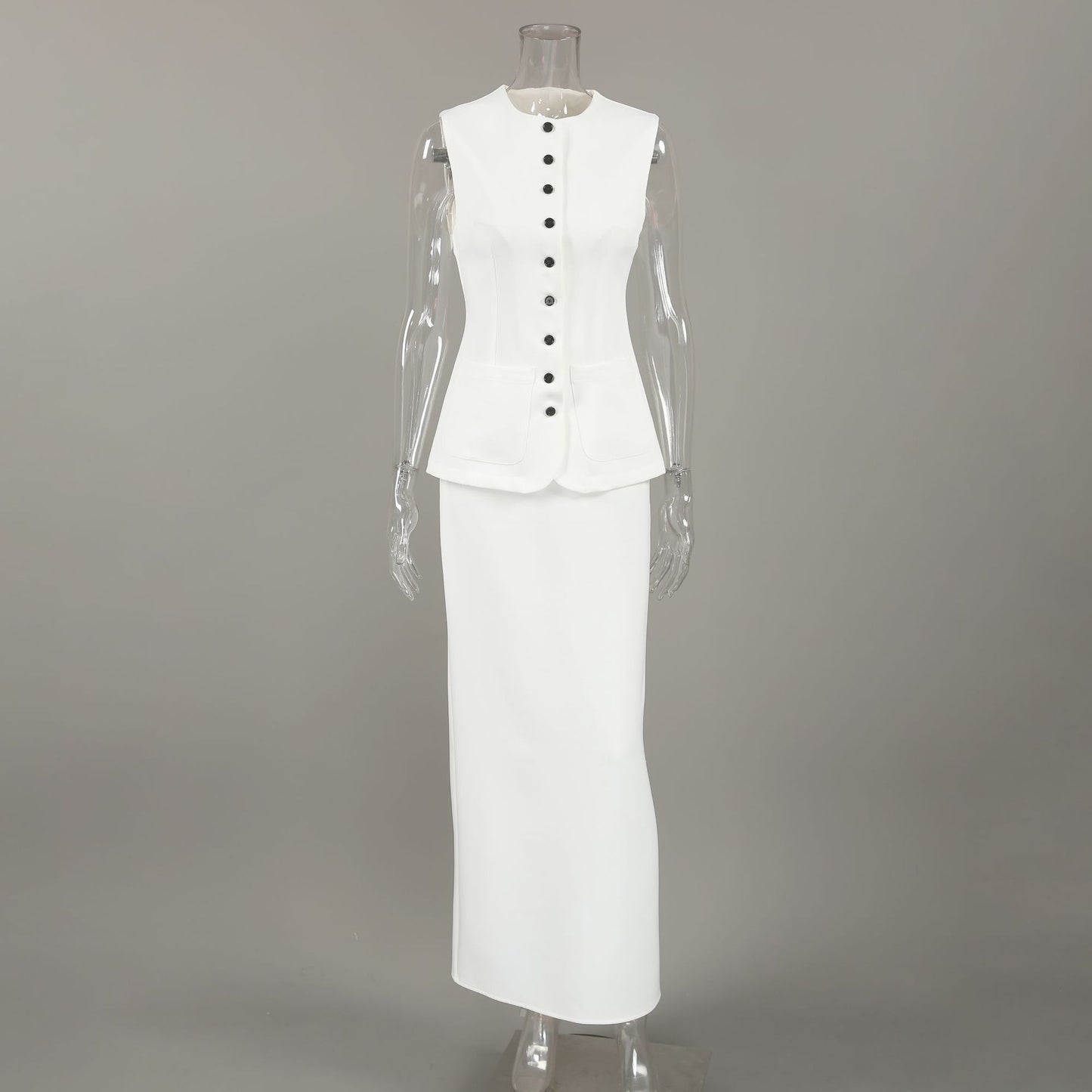 2026 spring old money style vest suit women's cross-border fashion White top long skirt two-piece set design sense women's clothing