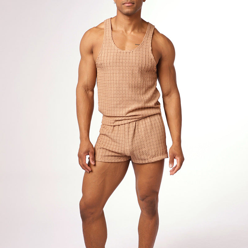 2026 cross-border European and American early spring new men's leisure sports suit fashion sleeveless tank top shorts two-piece set