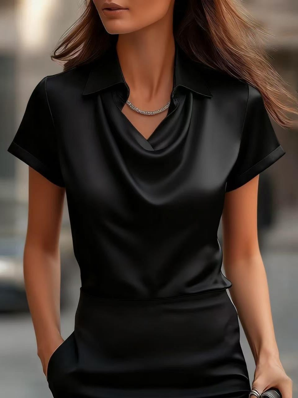 2026 new cross-border independent station Amazon foreign trade model simple graceful swing collar shirt collar women's top women's clothing