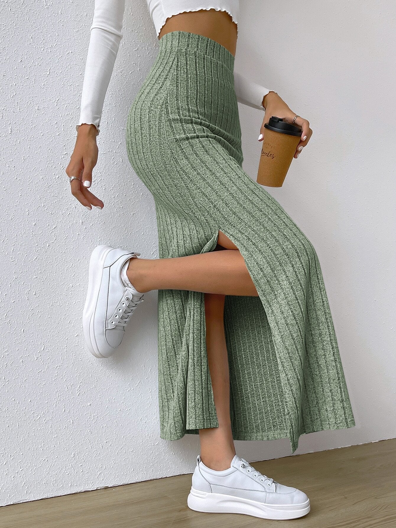 2026 autumn and winter New Europe and America cross border Women's elegant simple skirt high waist side slit slim fit long dress