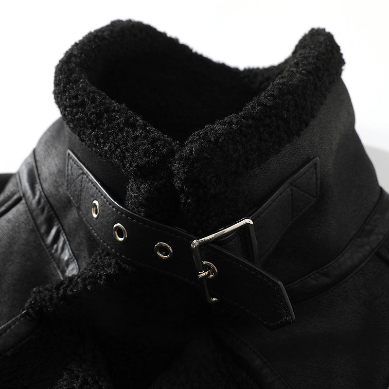 JK2026 cross-border foreign trade new men's lapel oblique pull large size fur integrated fleece padded jacket coat