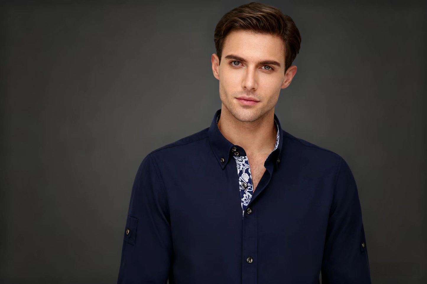 2026 new source factory cross-border blue and white porcelain shirt men's shirt inner shirt white casual men's shirt
