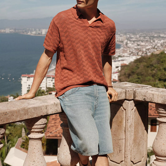 European and American 2026 spring and summer new men's polo shirt cross-border fashion Men's jacquard design knitted shirt