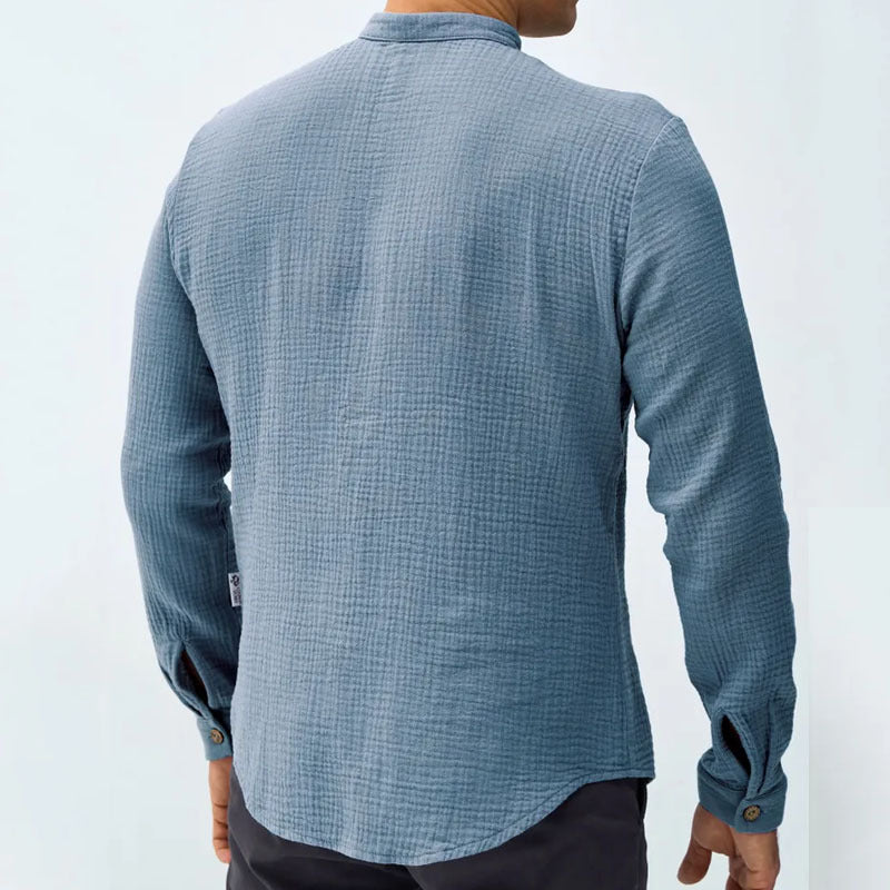 European and American 2026 Spring stand collar button long sleeve men's cross-border hot sale fashion casual all-matching tops texture