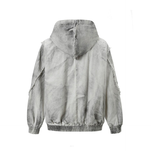 Jiayiku men's clothing 2026 spring and summer new style waste soil style American retro washed frayed stitching hooded jacket jacket
