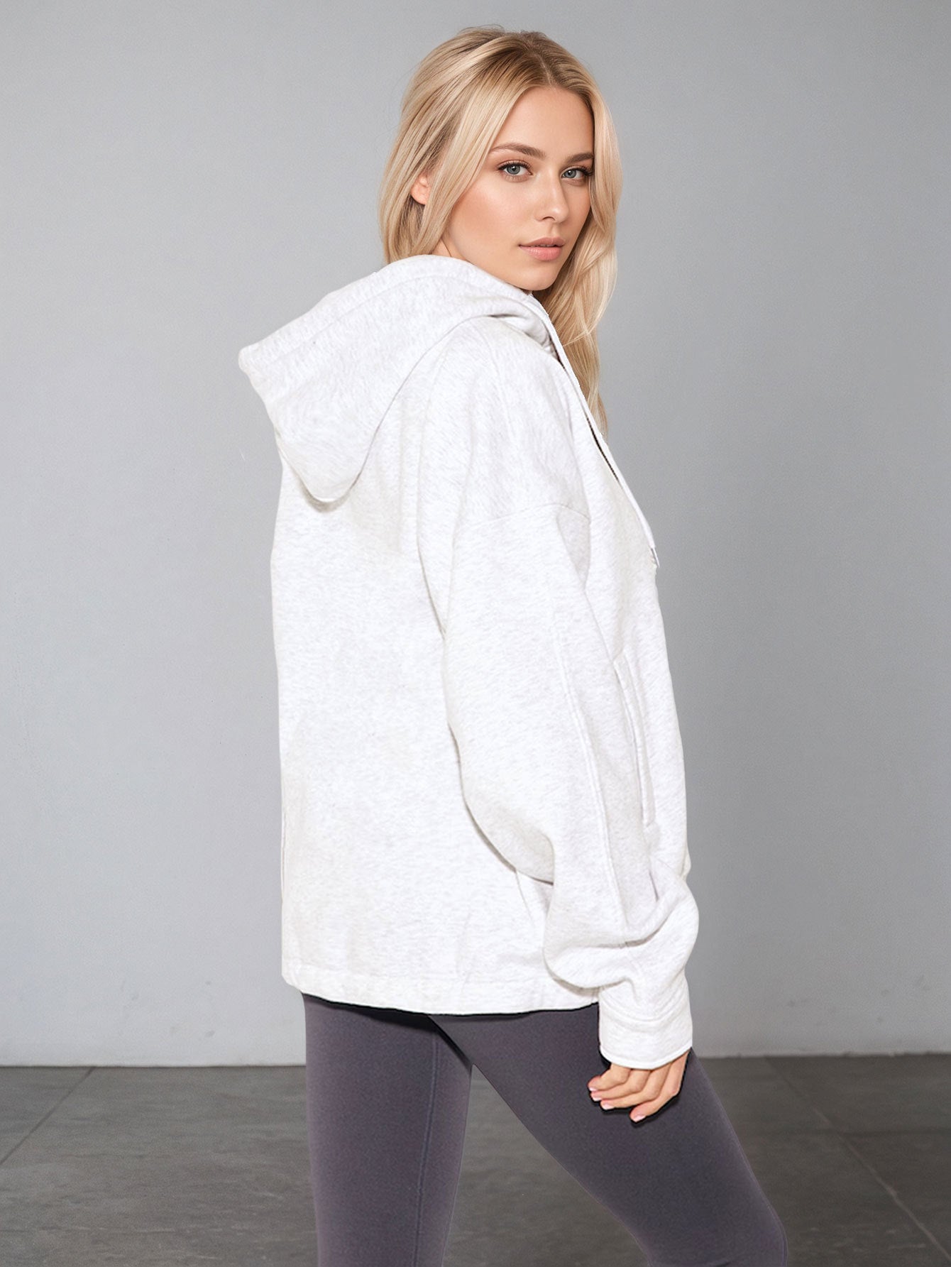 2026 cross-border new arrival European and American style women casual sports hooded zipper knitted women's casual solid color hoodie coat