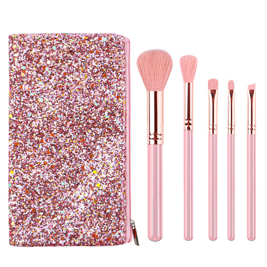 Z'oreya cross-border new portable pink transparent handle beauty tools 5 PCs eyeshadow brush brush suit wholesale