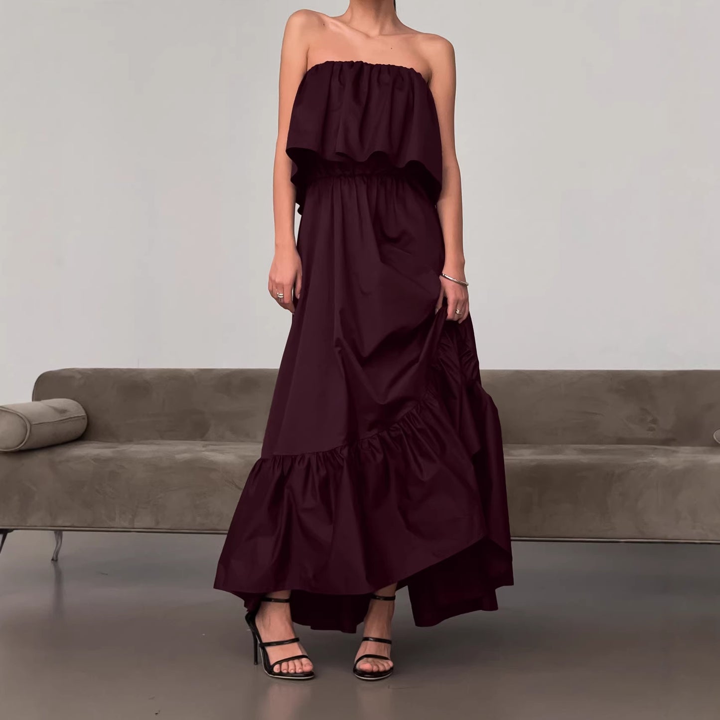 2026 spring and summer Foreign trade new French ruffled fashion tube top elegant dress female commuter elegant dress