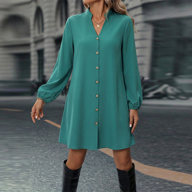 Amazon European and American fashion solid color long-sleeved dress 2026 new cross-border foreign trade cardigan A- line midi dress