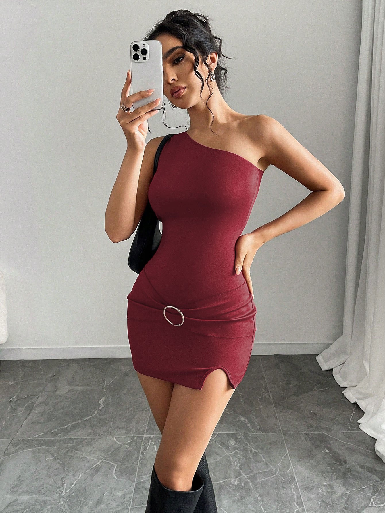 2026 Amazon cross-border women's clothing niche American socialite style dress spring and summer diagonal collar sheath slimming skirt