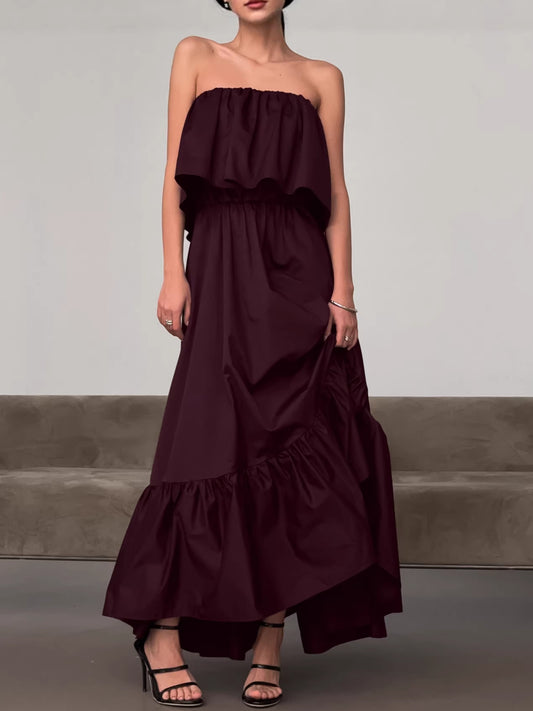 2026 spring and summer Foreign trade new French ruffled fashion tube top elegant dress female commuter elegant dress