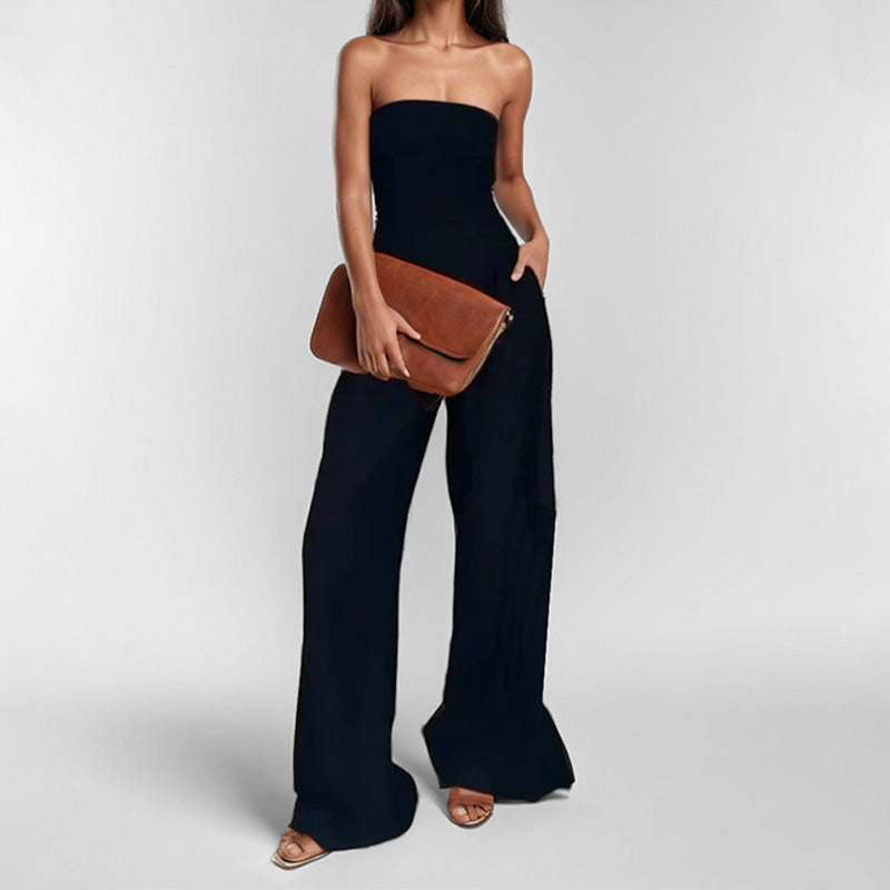 Cross-border 2026 Amazon spring new European and American women's clothing fashion temperament trend commuter solid color wide leg jumpsuit