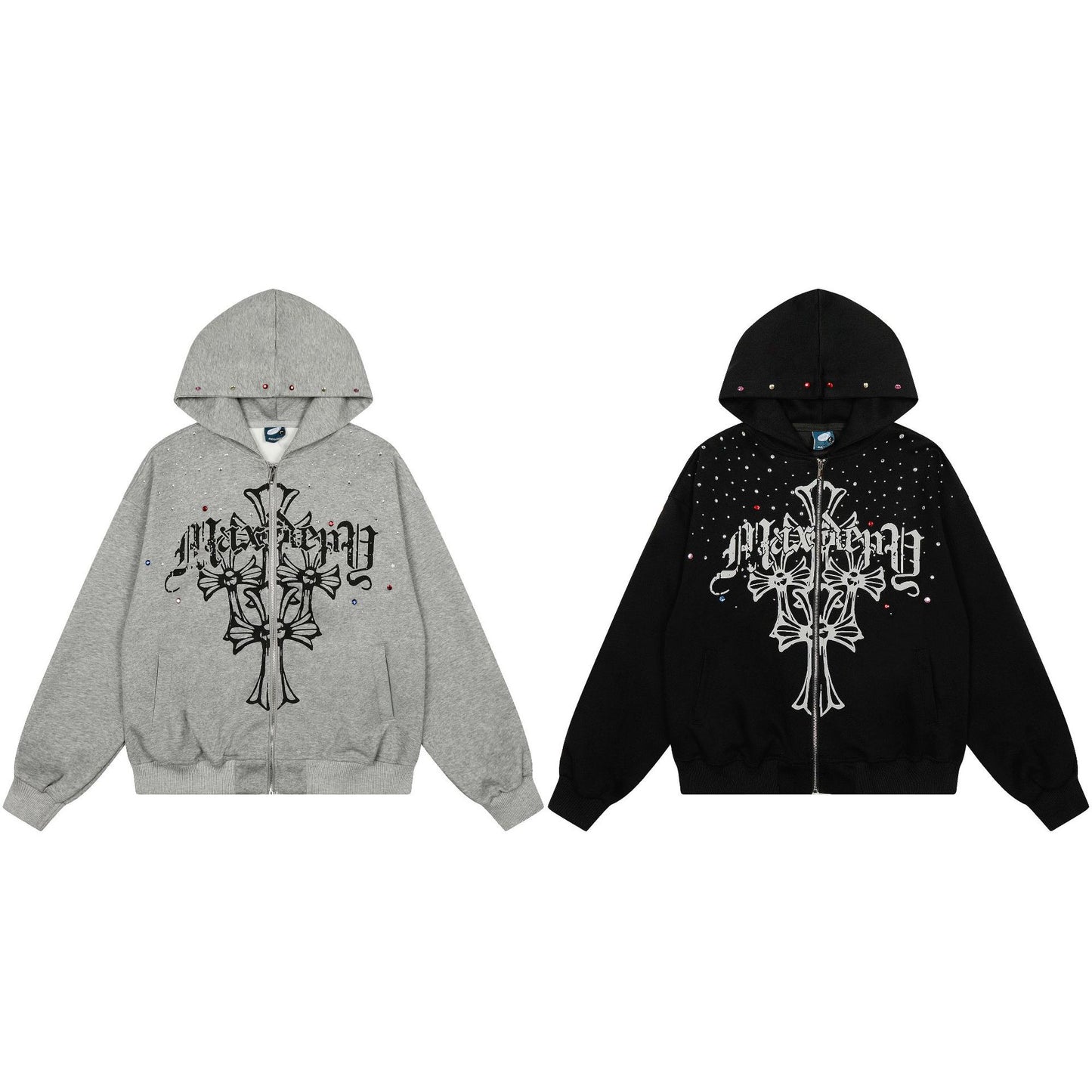 Shop Jiayiku 2026 American Rhinestone Hoodie at USAve Merchandise. Personality cross design zipper sweater. Free shipping over $50!