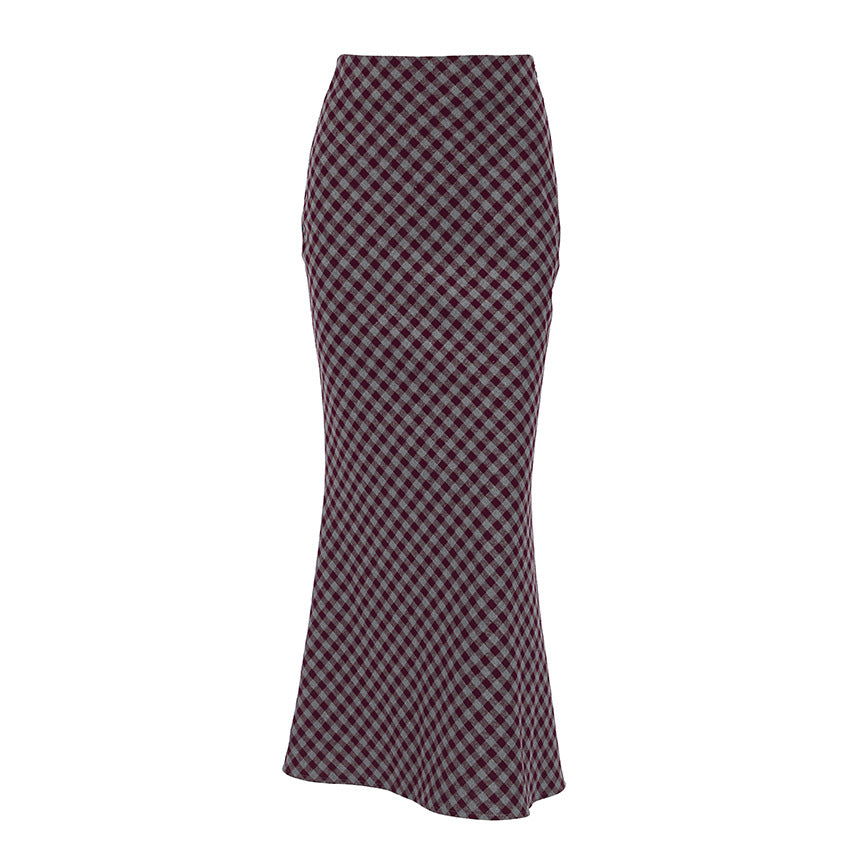 Spring 2026 cross-border new arrival American retro plaid skirt women's high-grade high waist figure flattering sheath fishtail skirt