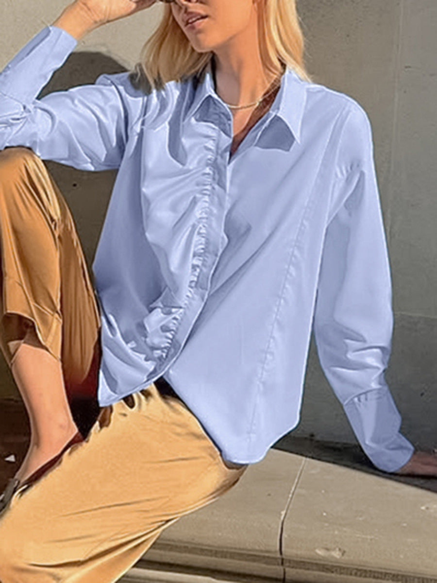 Commuter workplace blue ruffle blouse women's 2026 spring fashion workplace inner lapel women's shirt wholesale