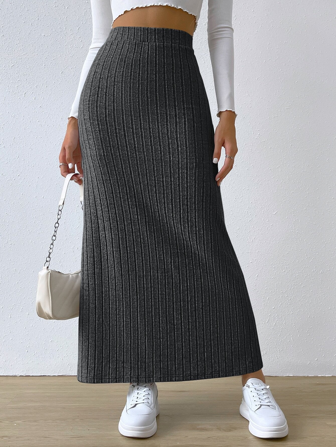 2026 autumn and winter New Europe and America cross border Women's elegant simple skirt high waist side slit slim fit long dress