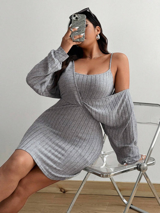 Amazon cross-border large size women's sexy pure desire dress 2026 autumn and winter new fake two-piece slimming skirt