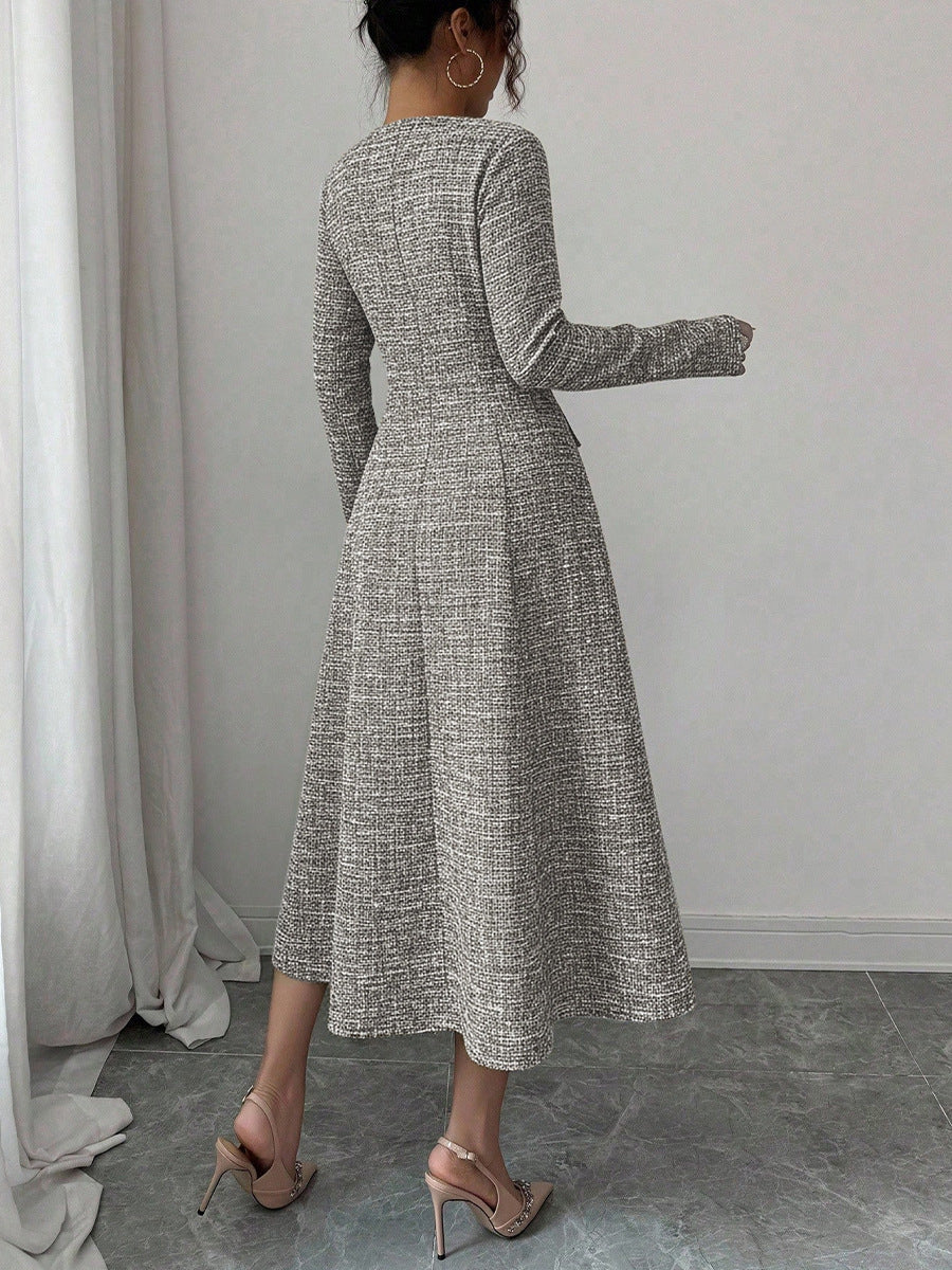 2026 new cross-border Amazon ebay European and American elegant dress foreign trade long sleeve lapel A- line dress mid-length