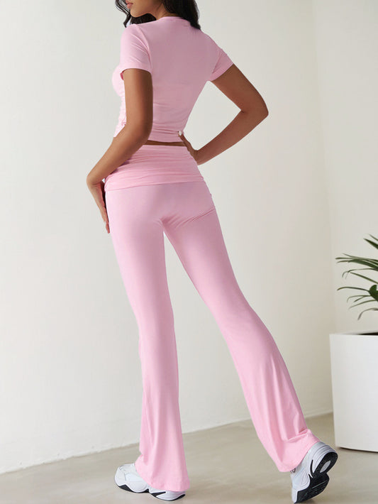2026 spring and summer New Amazon cross-border hot casual fashion set pure color all-matching short-sleeved trousers two-piece set