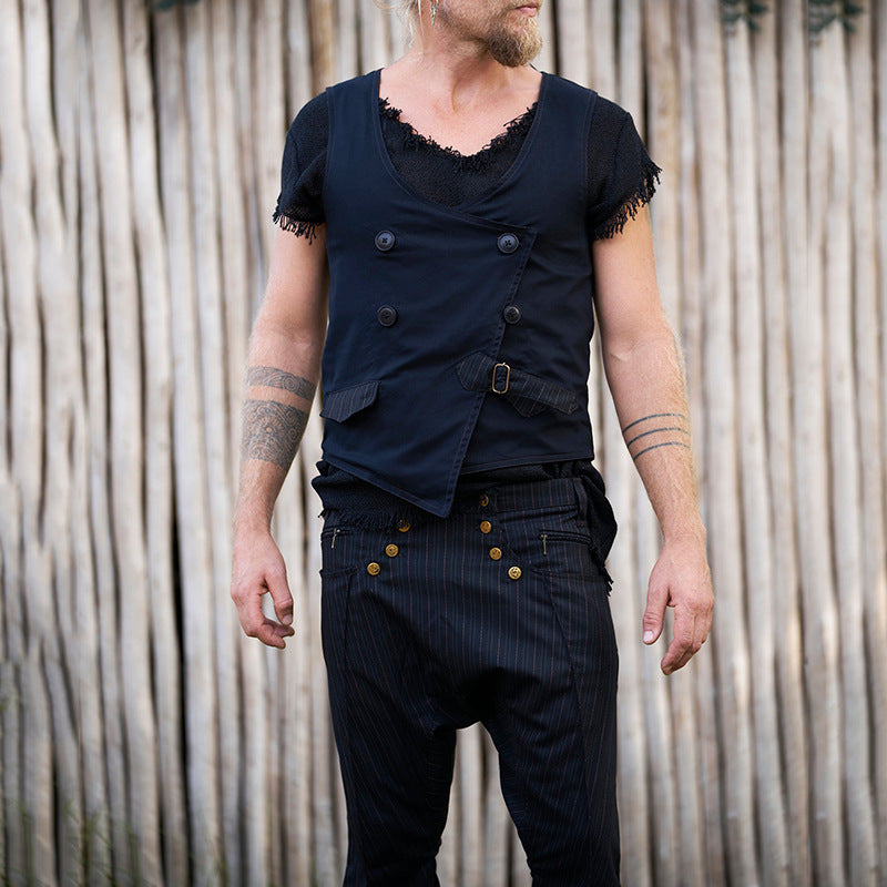 2026 Europe and America cross border early spring new men's striped color matching double-sided vest men's button coat