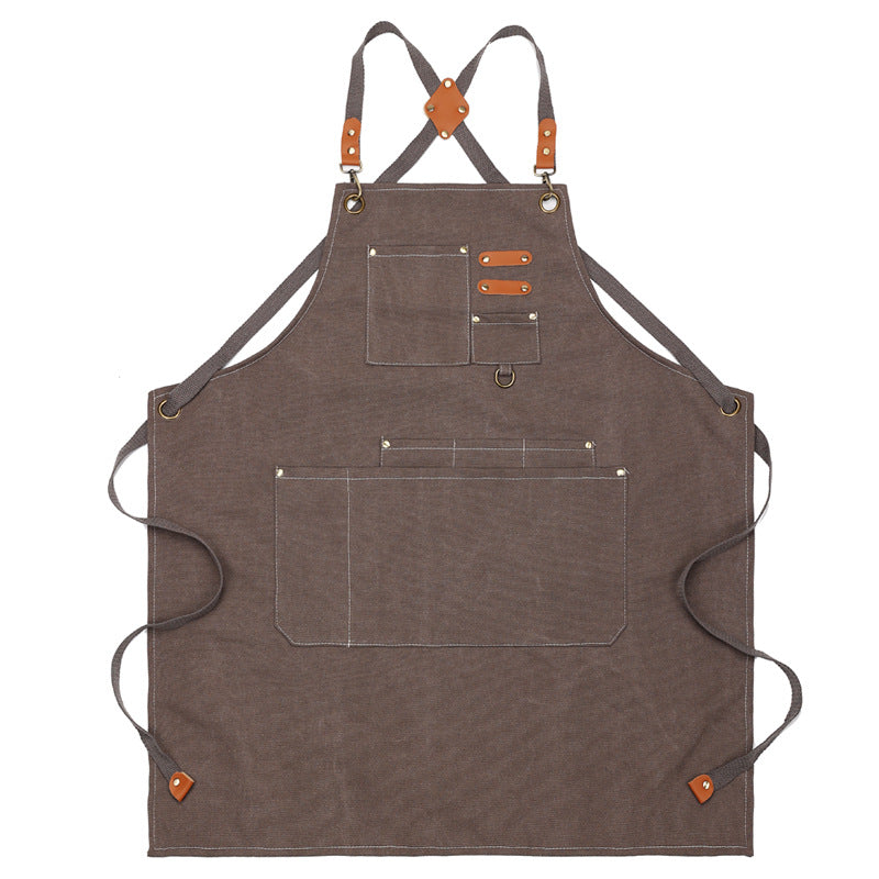 Wholesale cross-border foreign trade pure cotton waterproof thick canvas apron household kitchen fashion apron apron work clothes printing