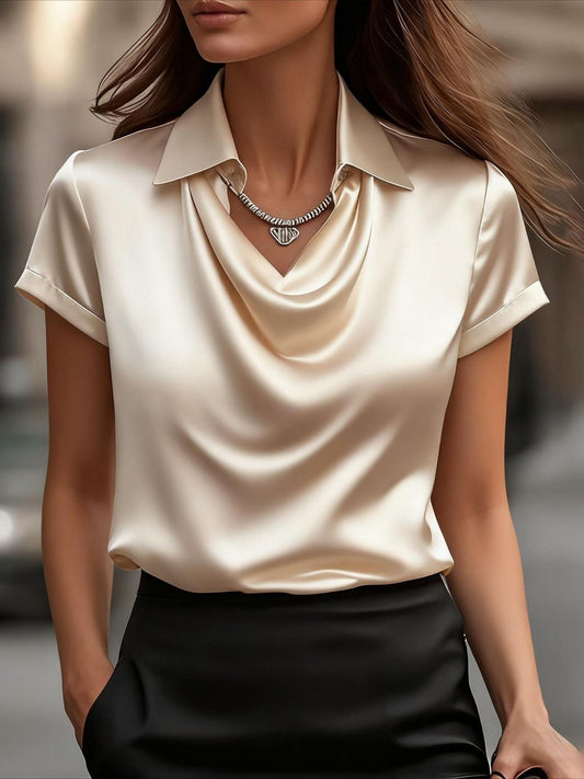 2026 new cross-border independent station Amazon foreign trade model simple graceful swing collar shirt collar women's top women's clothing
