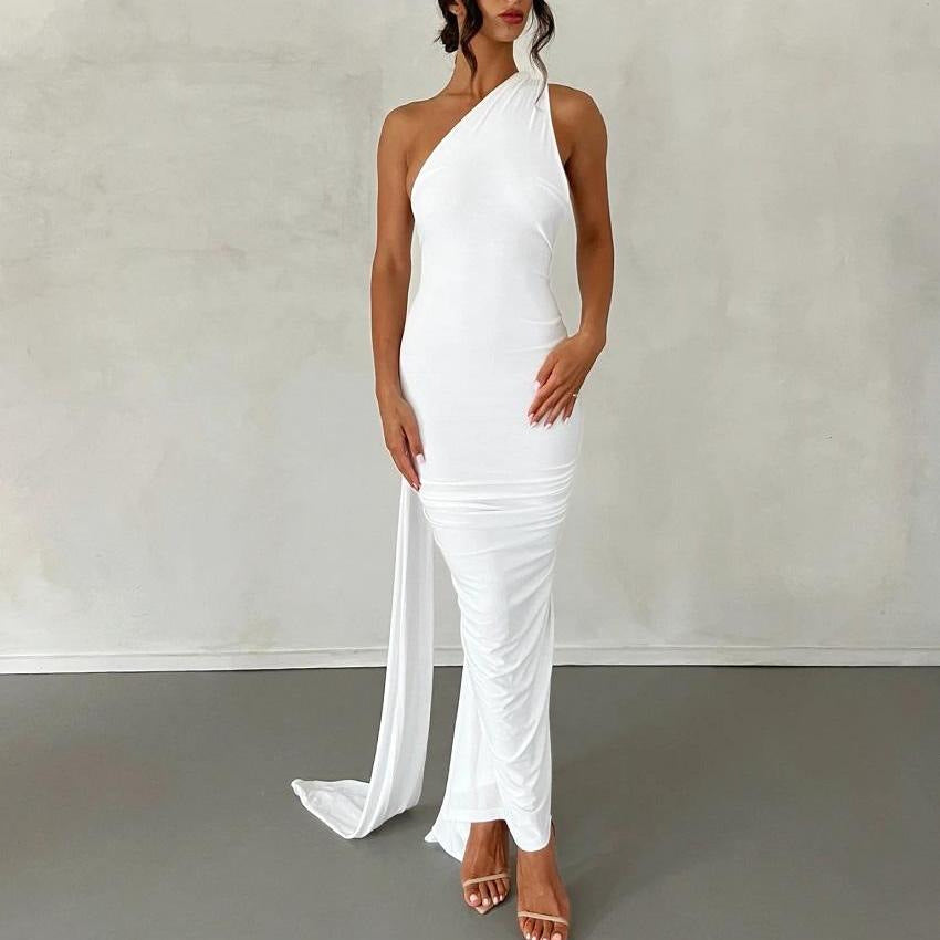 European and American style women's clothing 2026 Summer new sexy backless pleated slim solid color sleeveless elegant dress wholesale