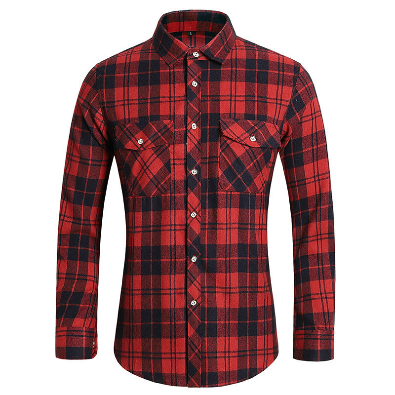 2026 cross-border new arrival men's plaid long-sleeved shirt fashion double pocket casual large size shirt men's coat top