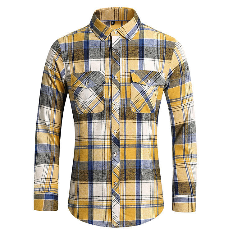 2026 cross-border new arrival men's plaid long-sleeved shirt fashion double pocket casual large size shirt men's coat top
