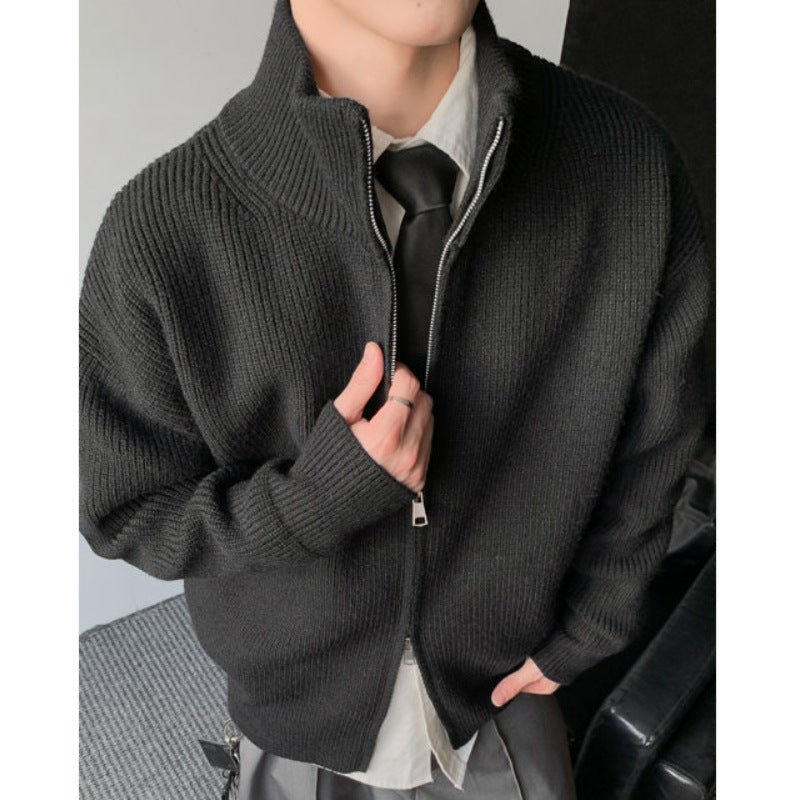 2026 spring and autumn men's cross-border Korean style casual double zip stand collar cardigan sweater jacket sweater men's coat