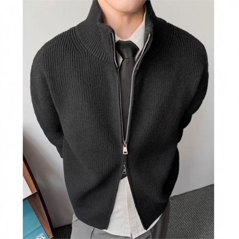 2026 spring and autumn men's cross-border Korean style casual double zip stand collar cardigan sweater jacket sweater men's coat