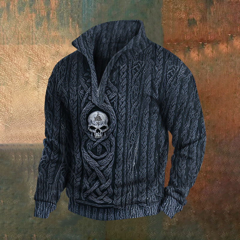 Foreign trade Men's Europe and America cross border half zipper sweater trendy digital printing slim fit comfortable autumn and winter wholesale