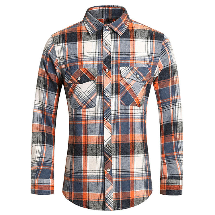 2026 cross-border new arrival men's plaid long-sleeved shirt fashion double pocket casual large size shirt men's coat top