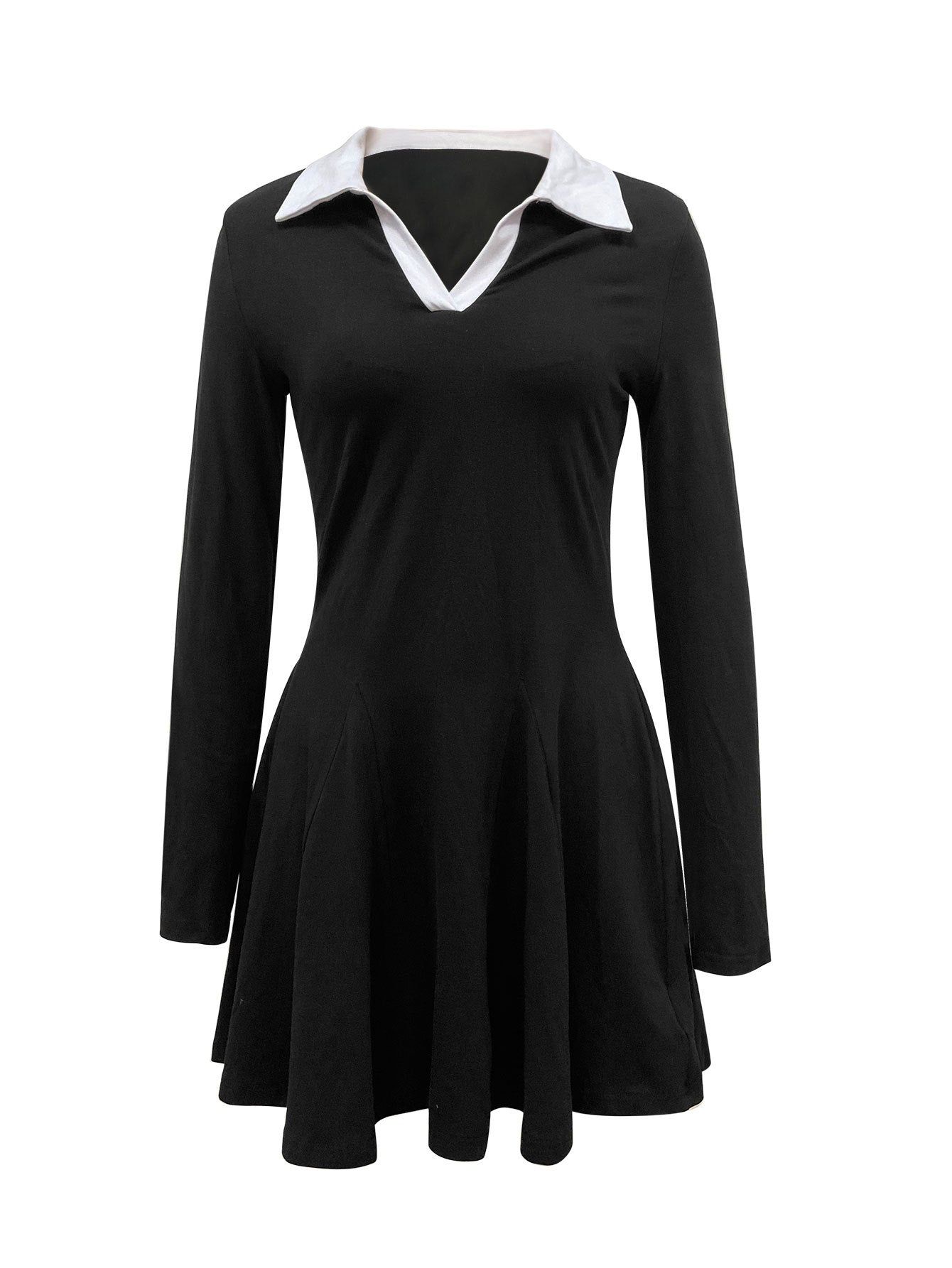 Europe and America cross border 2026 contrast colors false-two-piece knitted dress new design sense niche long sleeve A- line skirt