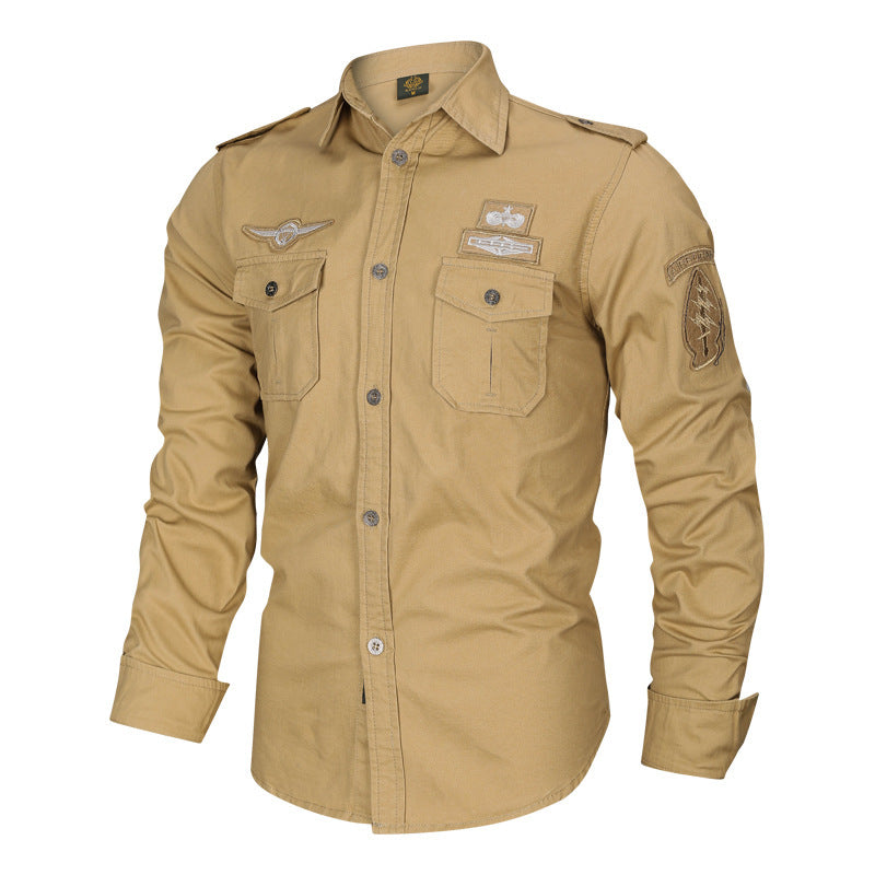 2026 new military fans casual single-breasted tactical shirt long sleeve shirt workwear training men's breathable shirt
