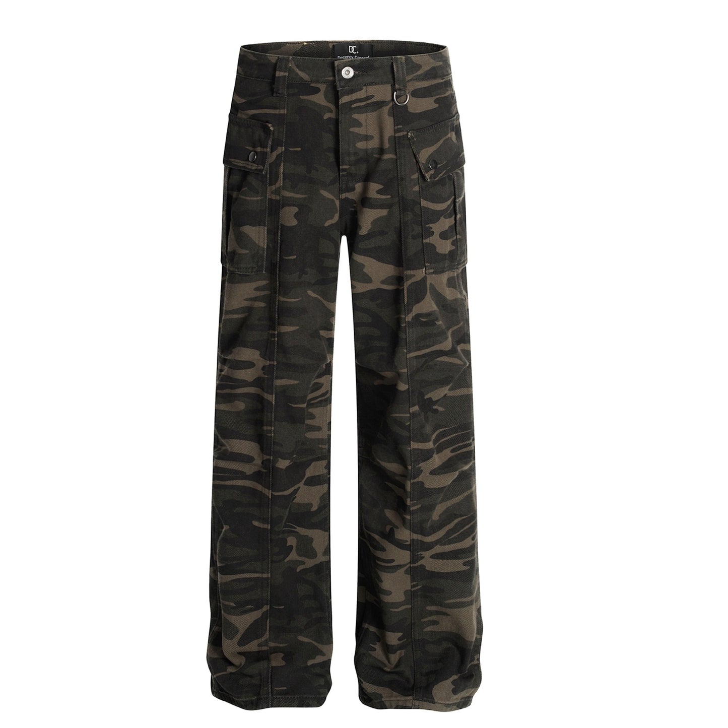 High street three-dimensional pinch pleated design camouflage workwear jeans Women's American retro casual vibe loose straight trousers