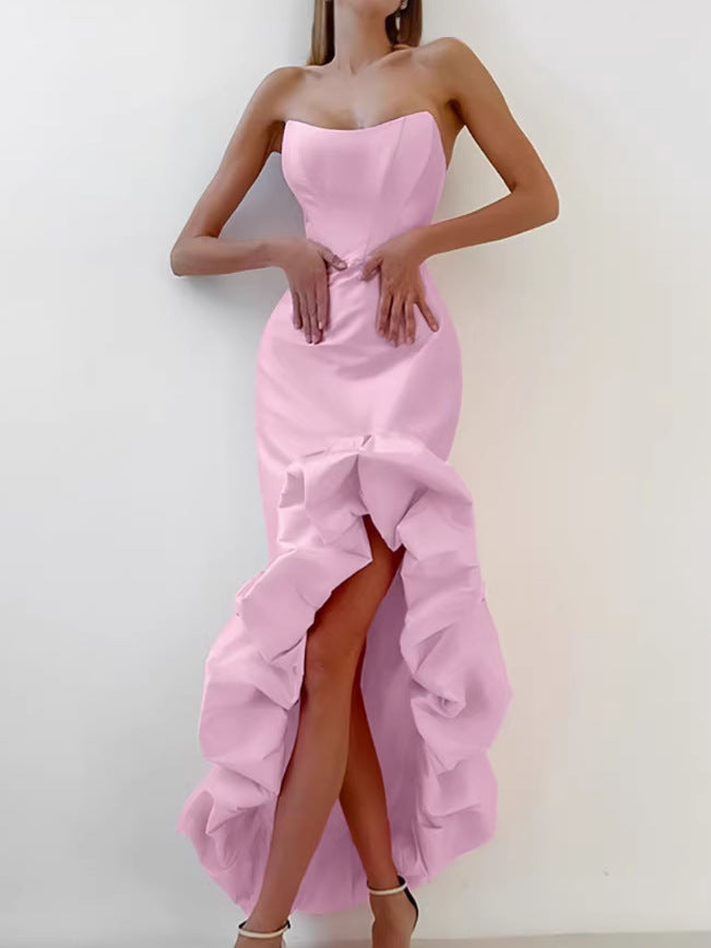 French satin strap dress for women 2026 spring high-grade asymmetric tulle tutu dress mid-length women's clothing