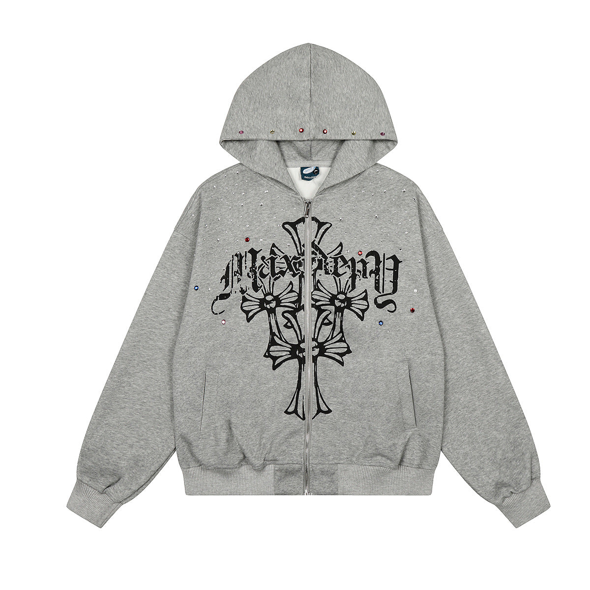 Shop Jiayiku 2026 American Rhinestone Hoodie at USAve Merchandise. Personality cross design zipper sweater. Free shipping over $50!