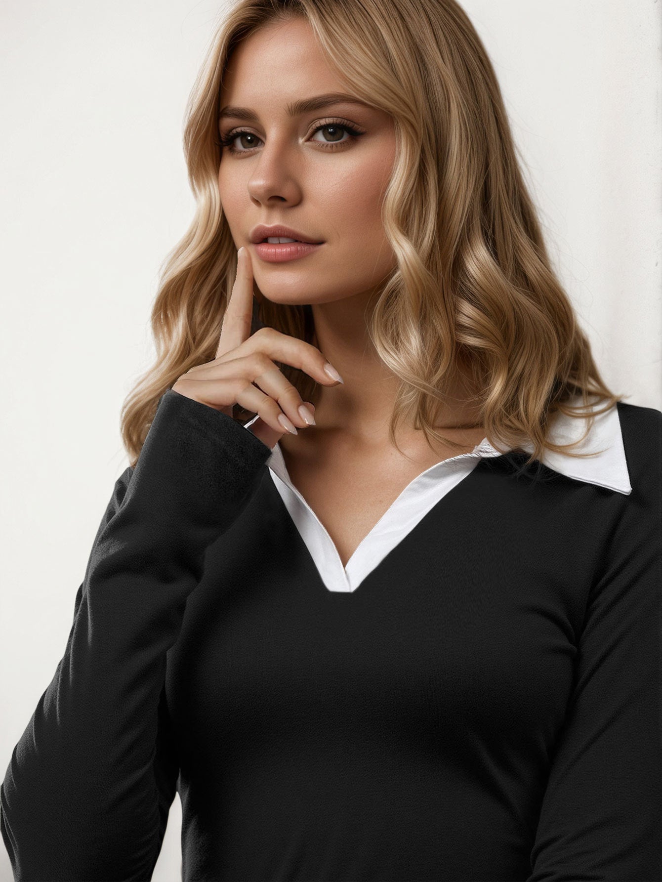 Europe and America cross border 2026 contrast colors false-two-piece knitted dress new design sense niche long sleeve A- line skirt