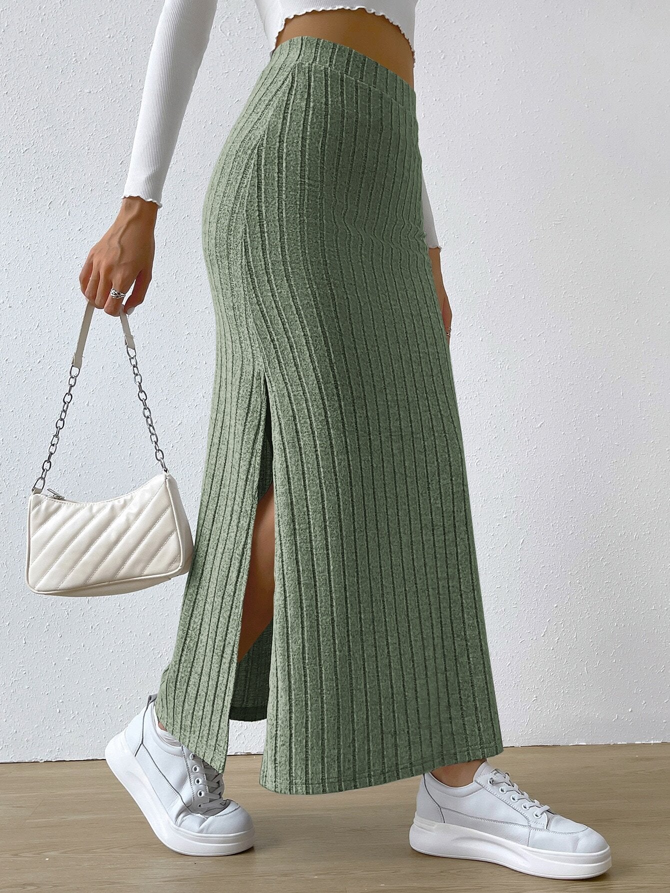 2026 autumn and winter New Europe and America cross border Women's elegant simple skirt high waist side slit slim fit long dress