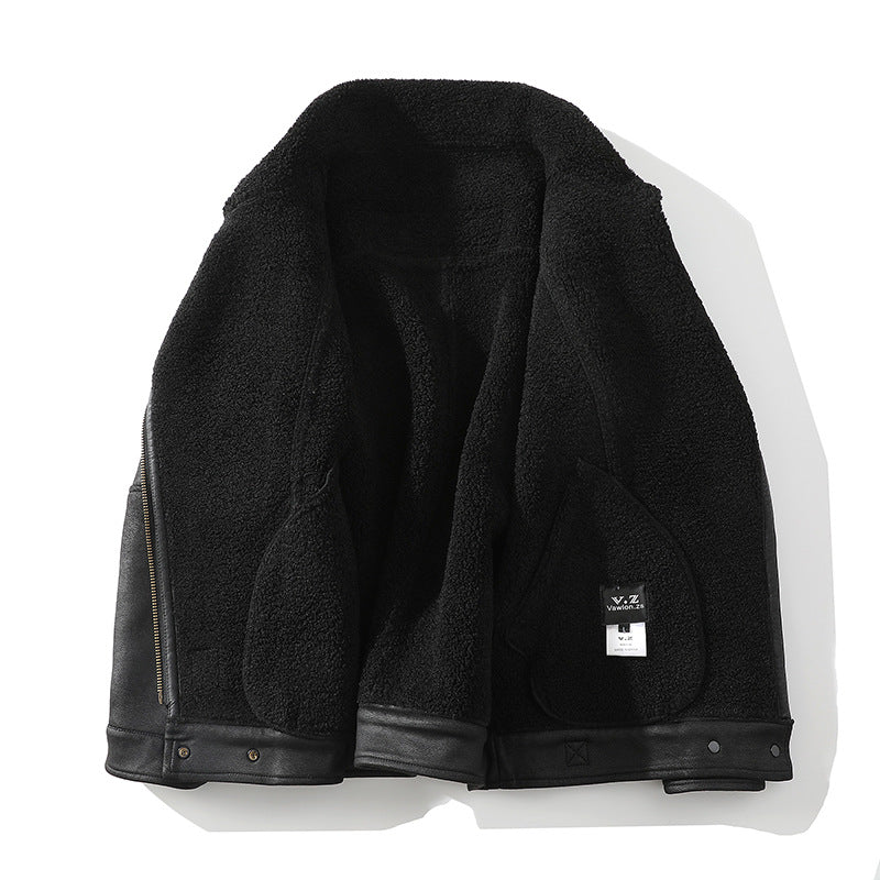 JK2026 cross-border foreign trade new men's lapel oblique pull large size fur integrated fleece padded jacket coat