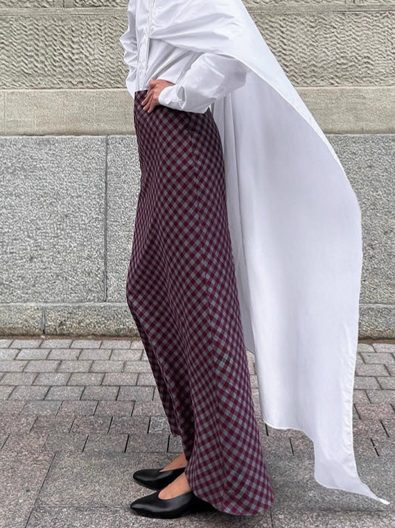 French style retro plaid skirt women's 2026 spring elegant drooping slimming high waist mid-length hip skirt women's clothing