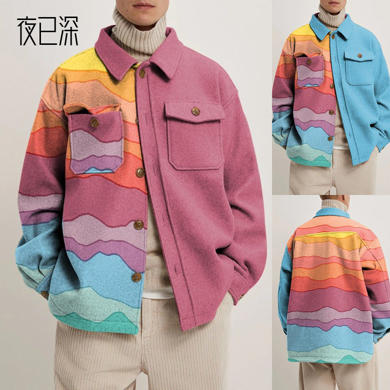Cross-Border Men's clothing fall/winter hot-selling 2026 casual loose jacket men's fashion men's coat color printing men top