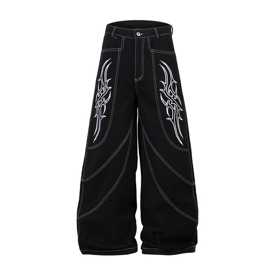Shop 2026 High Street RO Style Flame Embroidery Jeans at USAve Merchandise. Loose wide-leg washed pants. Free shipping over $50!